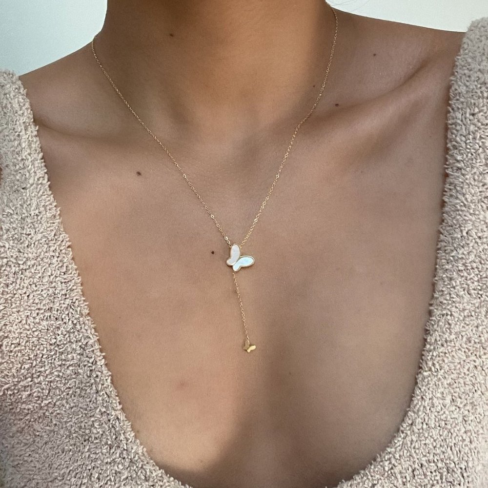Gold Butterfly drop Necklace, 18k gold filled